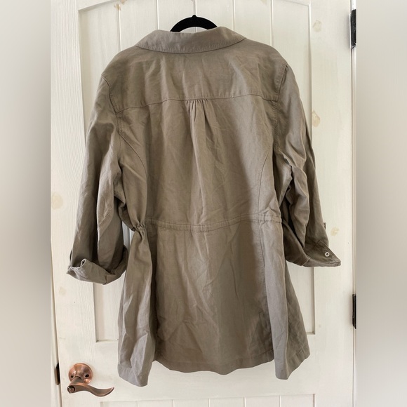 CATO Plus 22/24W Khaki  Linen Blend Snap Up 3/4 Roll Sleeve Utility Jacket Top - Picture 2 of 8
